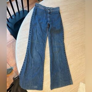 Chemin De Fur 70s Vintage Denim Chic Denim Wide Leg Jeans Red trim stiching